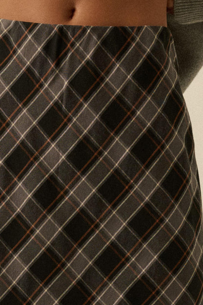 Modern Tartan Bias-Cut Plaid Maxi Skirt