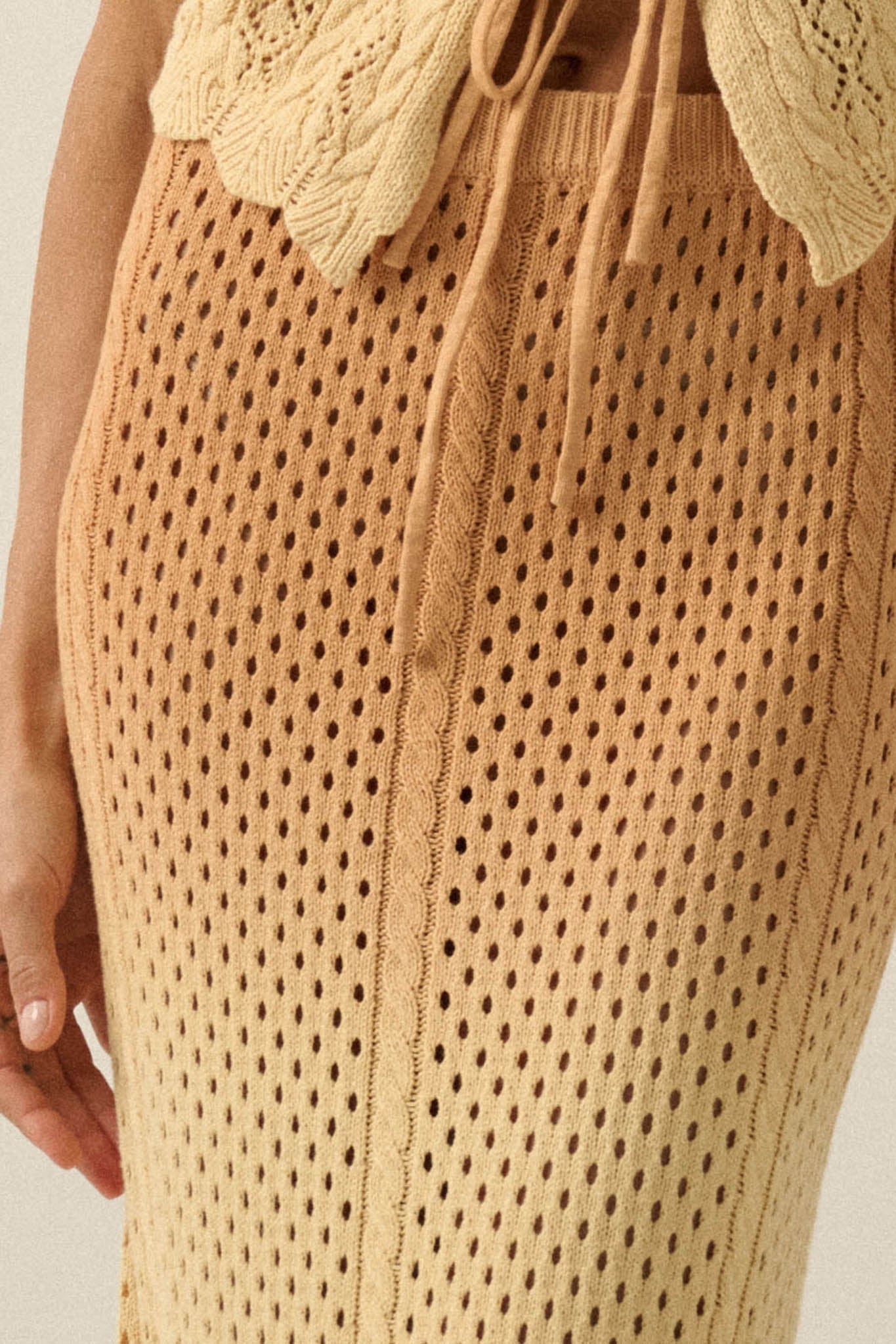 Fade In Ombre Pointelle Crochet-Knit Maxi Skirt