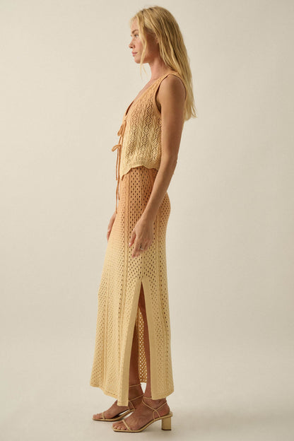 Fade In Ombre Pointelle Crochet-Knit Maxi Skirt