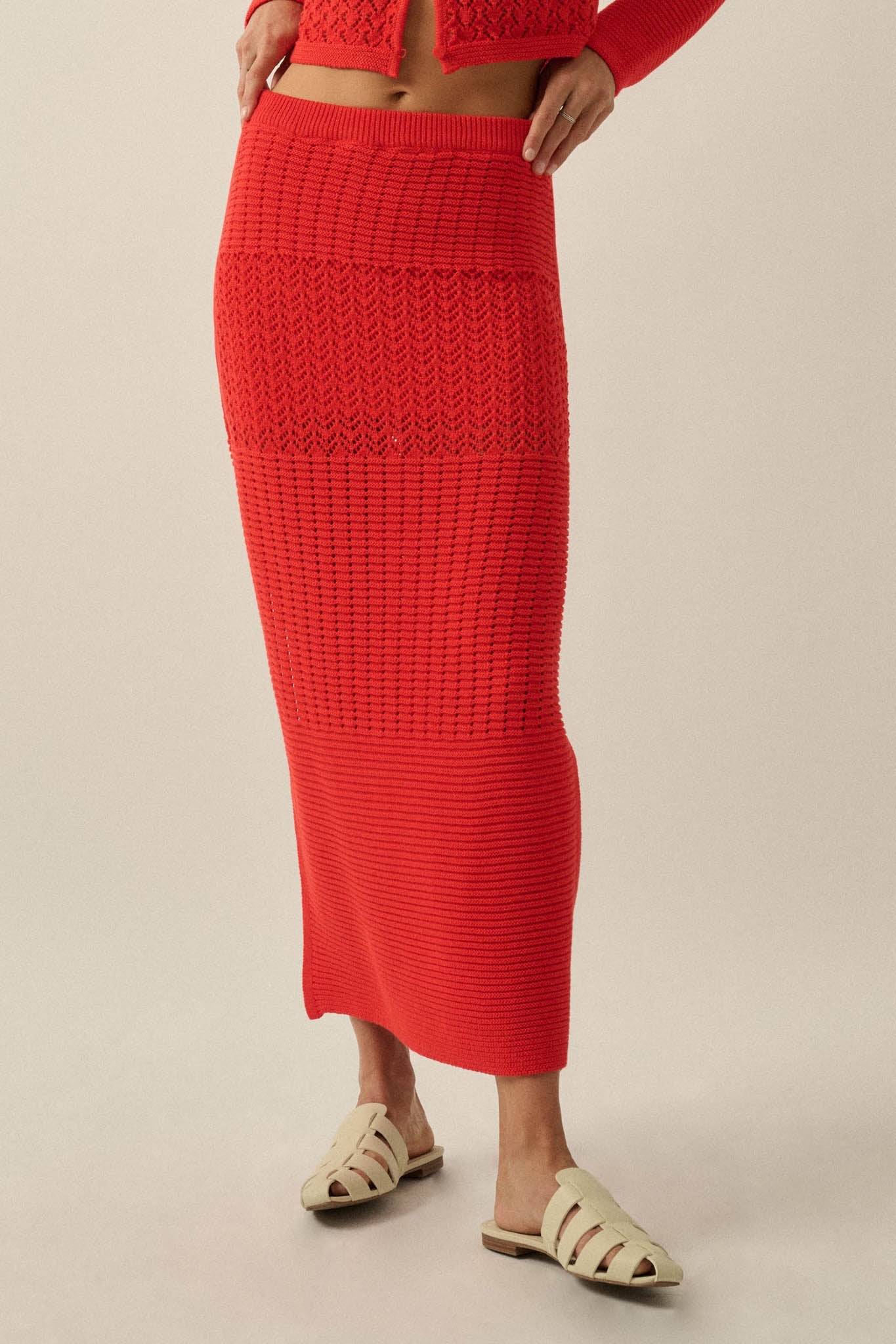 More Than Anything Pointelle Rib-Knit Maxi Skirt