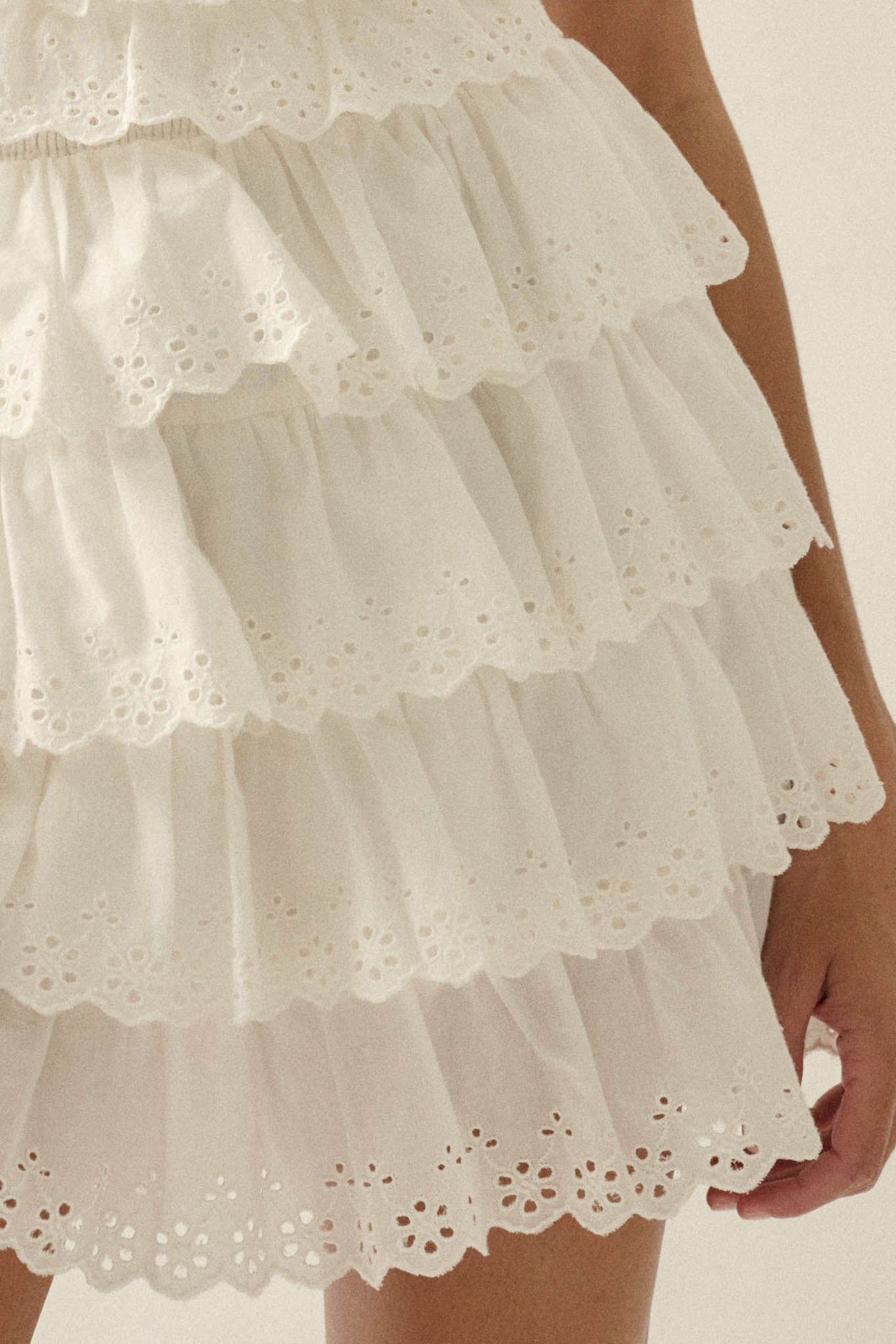 Crush On You Tiered ruffle Eyelet Lace Mini Skirt