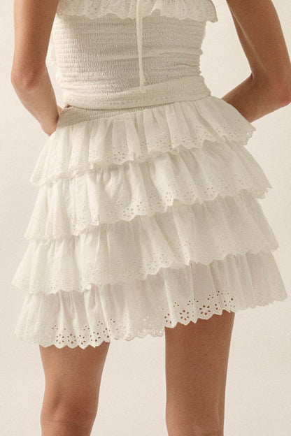 Crush On You Tiered ruffle Eyelet Lace Mini Skirt