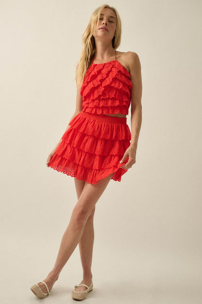 Crush On You Tiered ruffle Eyelet Lace Mini Skirt