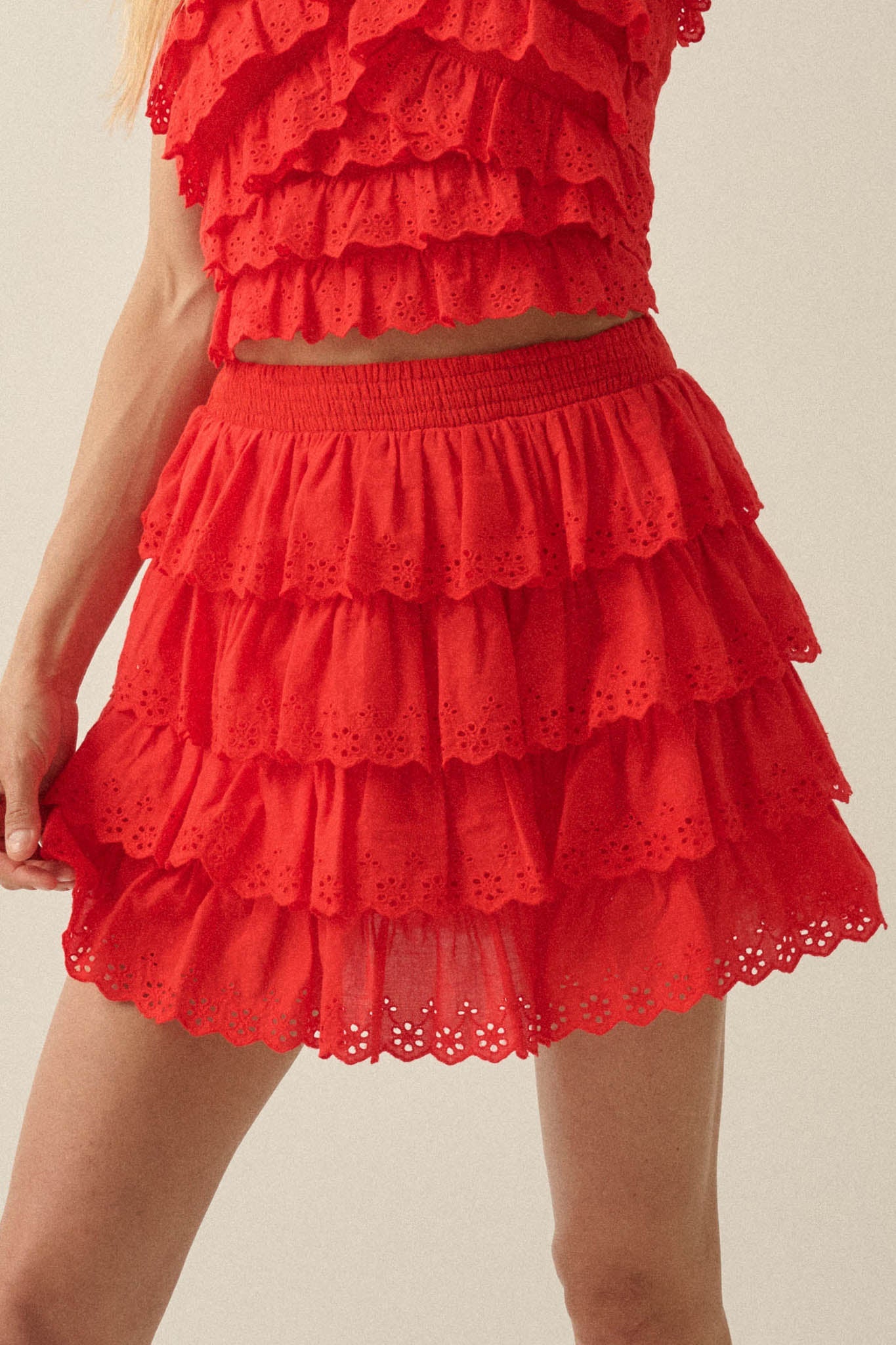Crush On You Tiered ruffle Eyelet Lace Mini Skirt