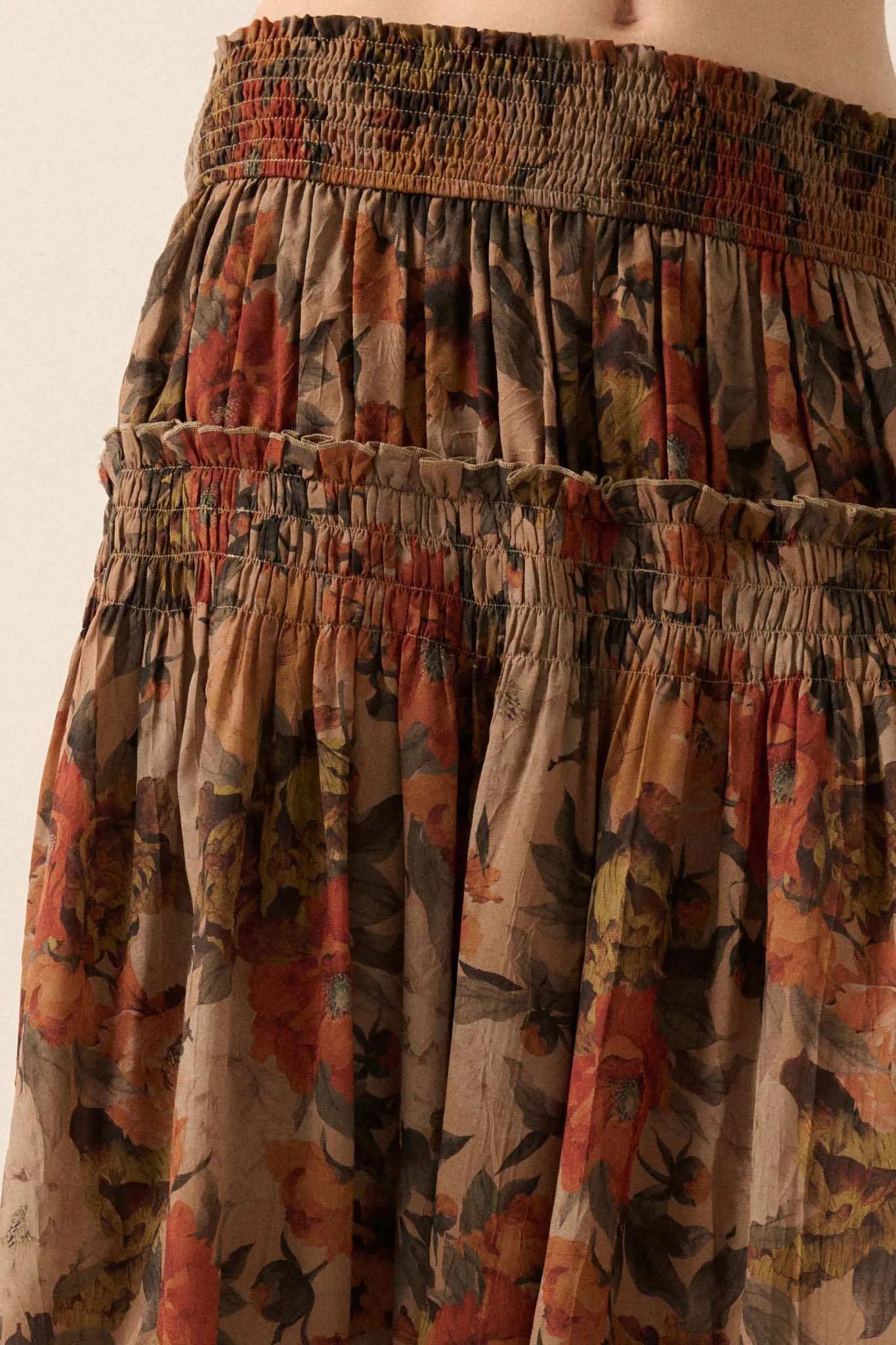 Blossoms Twirl Smocked Floral Maxi Skirt