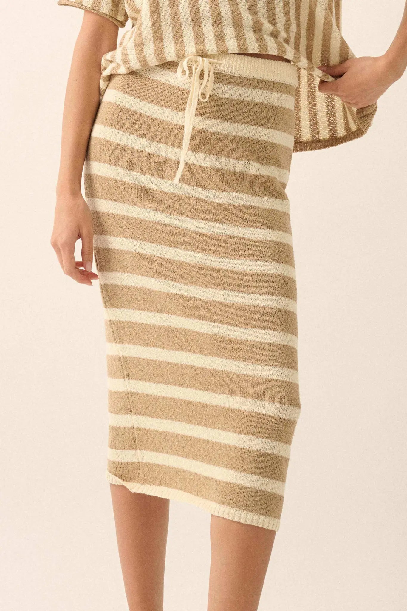 Set Me Free Striped Drawstring Sweater Midi Skirt