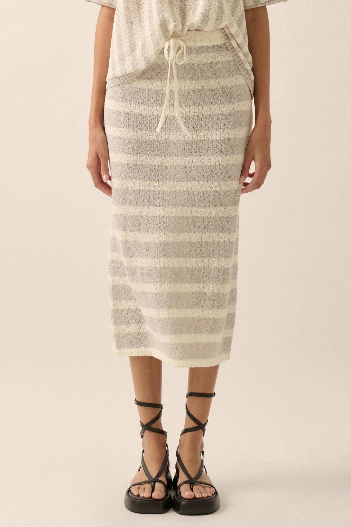 Set Me Free Striped Drawstring Sweater Midi Skirt