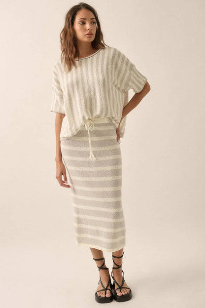 Set Me Free Striped Drawstring Sweater Midi Skirt