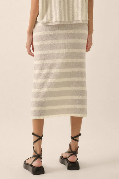 Set Me Free Striped Drawstring Sweater Midi Skirt