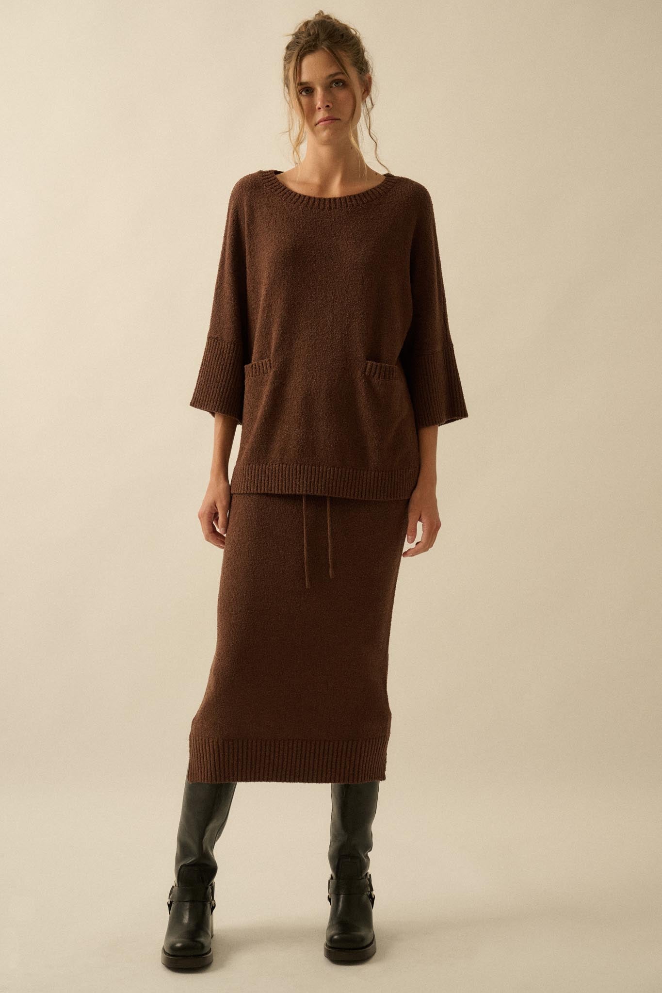 Promise the Label Textured Knit Sweater Midi Skirt