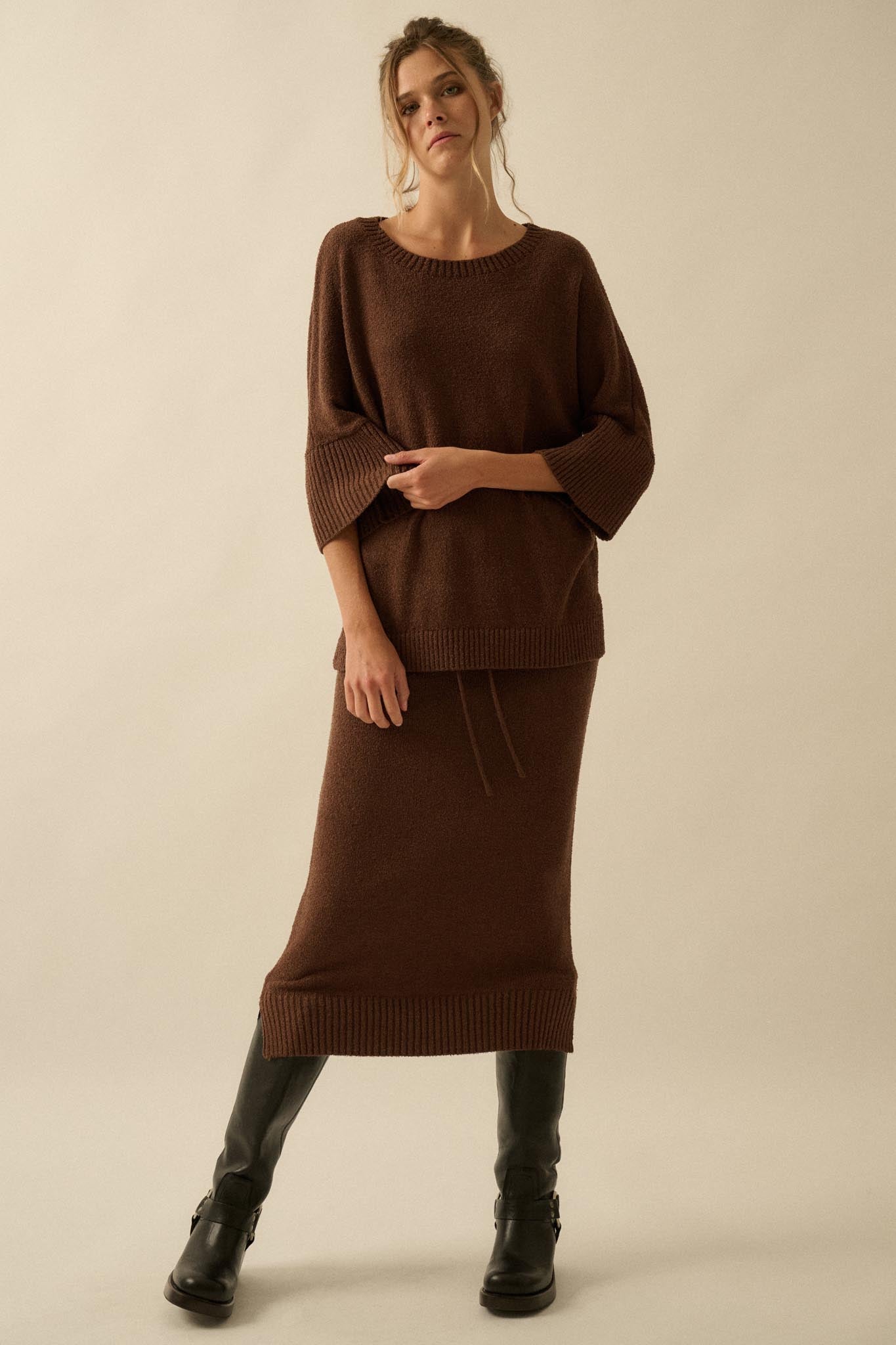 Promise the Label Textured Knit Sweater Midi Skirt