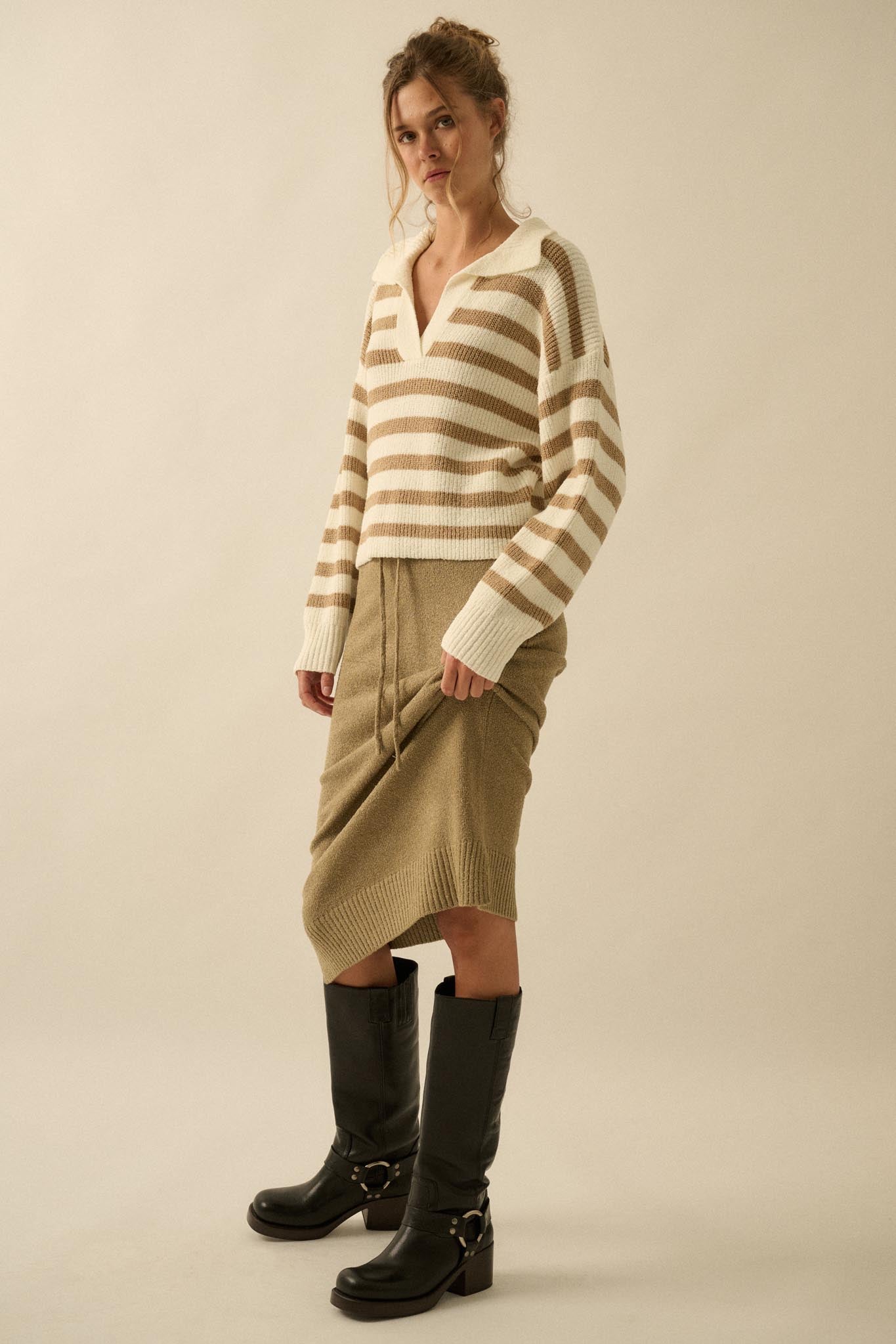 Promise the Label Textured Knit Sweater Midi Skirt