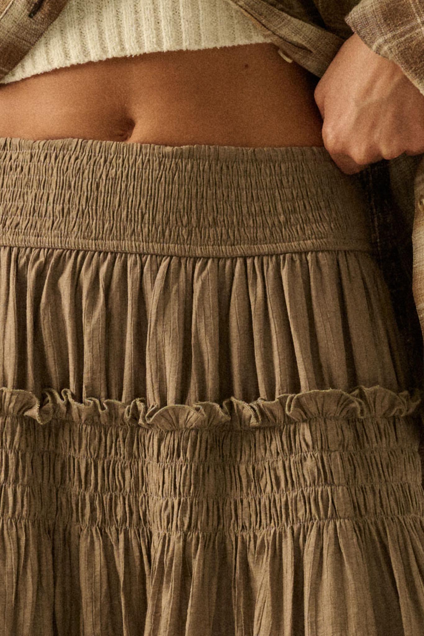Love You More Smocked Tonal-Stripe Maxi skirt