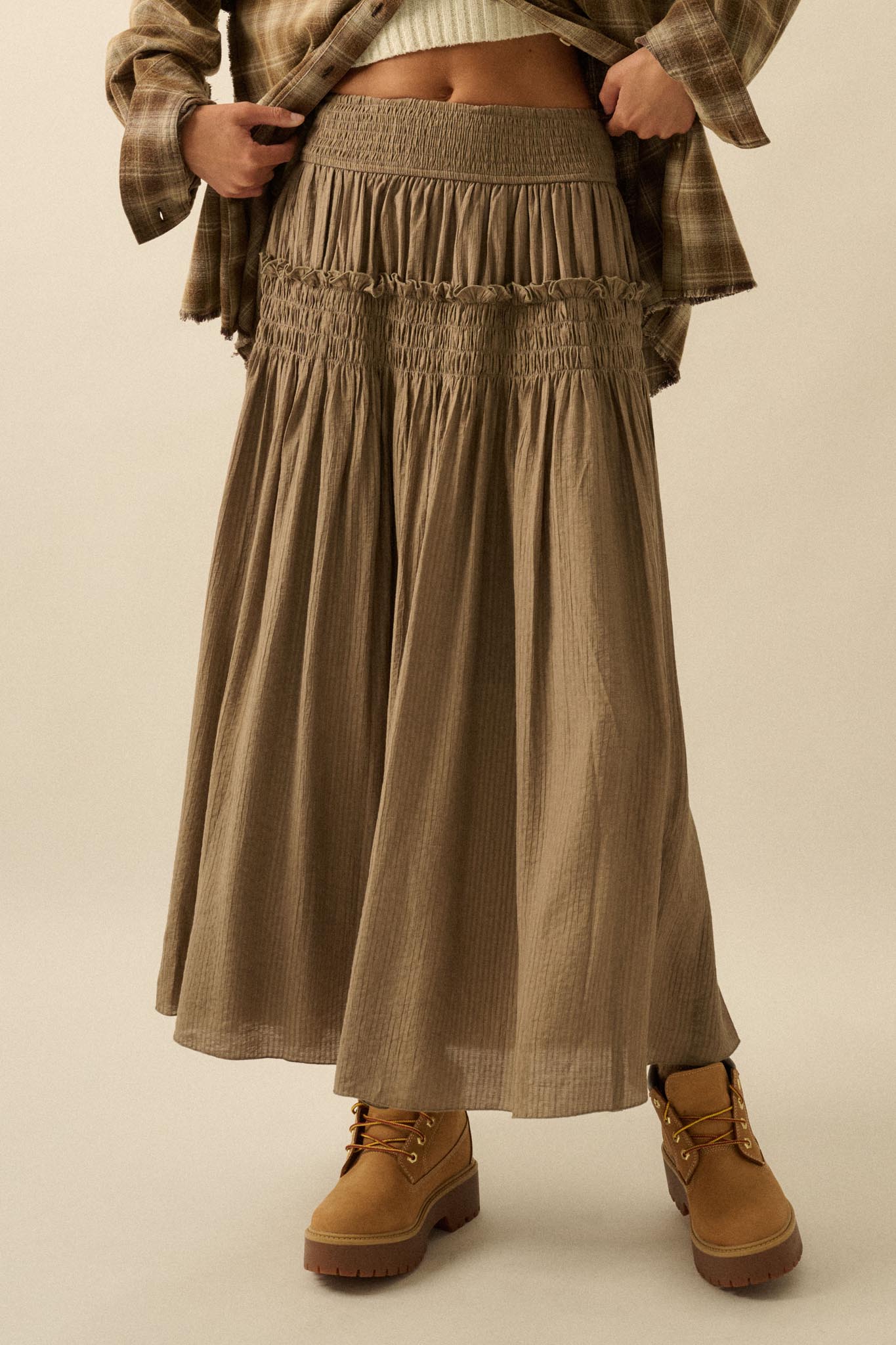 Love You More Smocked Tonal-Stripe Maxi skirt