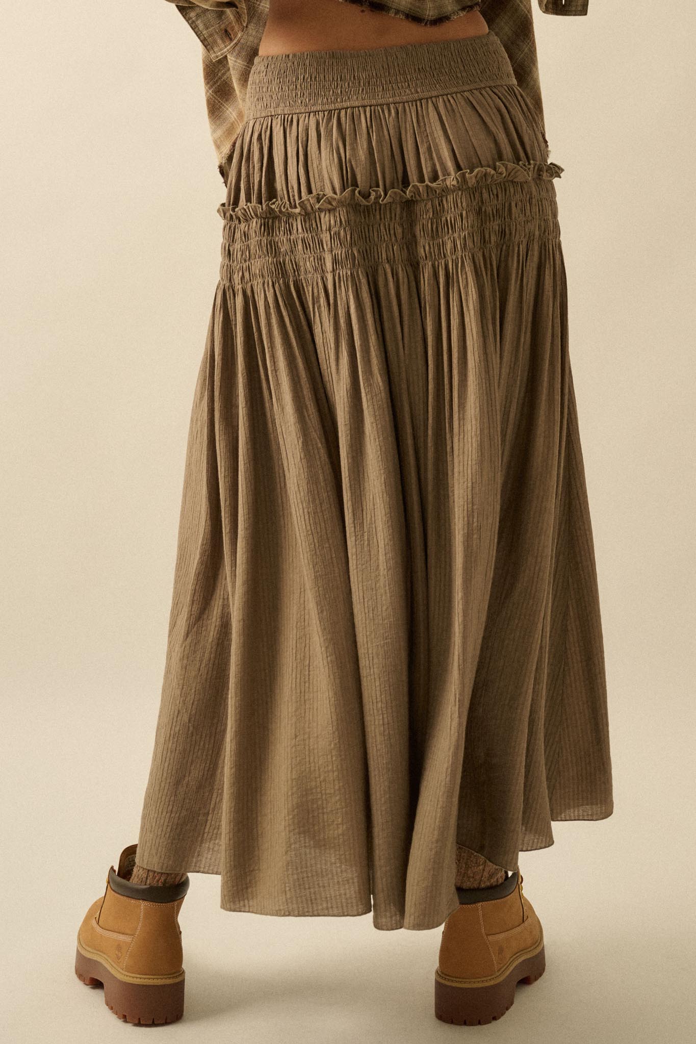 Love You More Smocked Tonal-Stripe Maxi skirt
