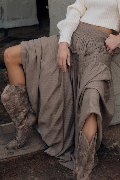 Love You More Smocked Tonal-Stripe Maxi skirt