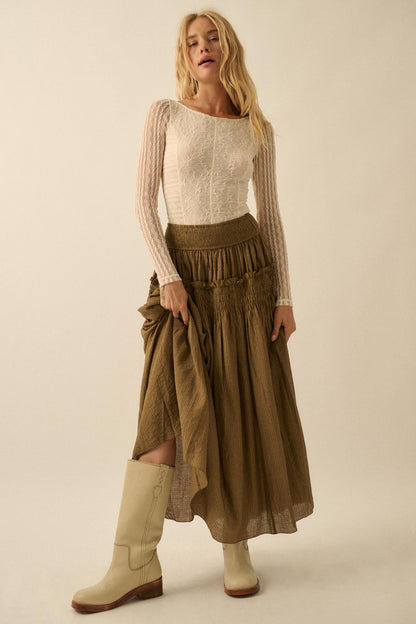 Love You More Smocked Tonal-Stripe Maxi skirt