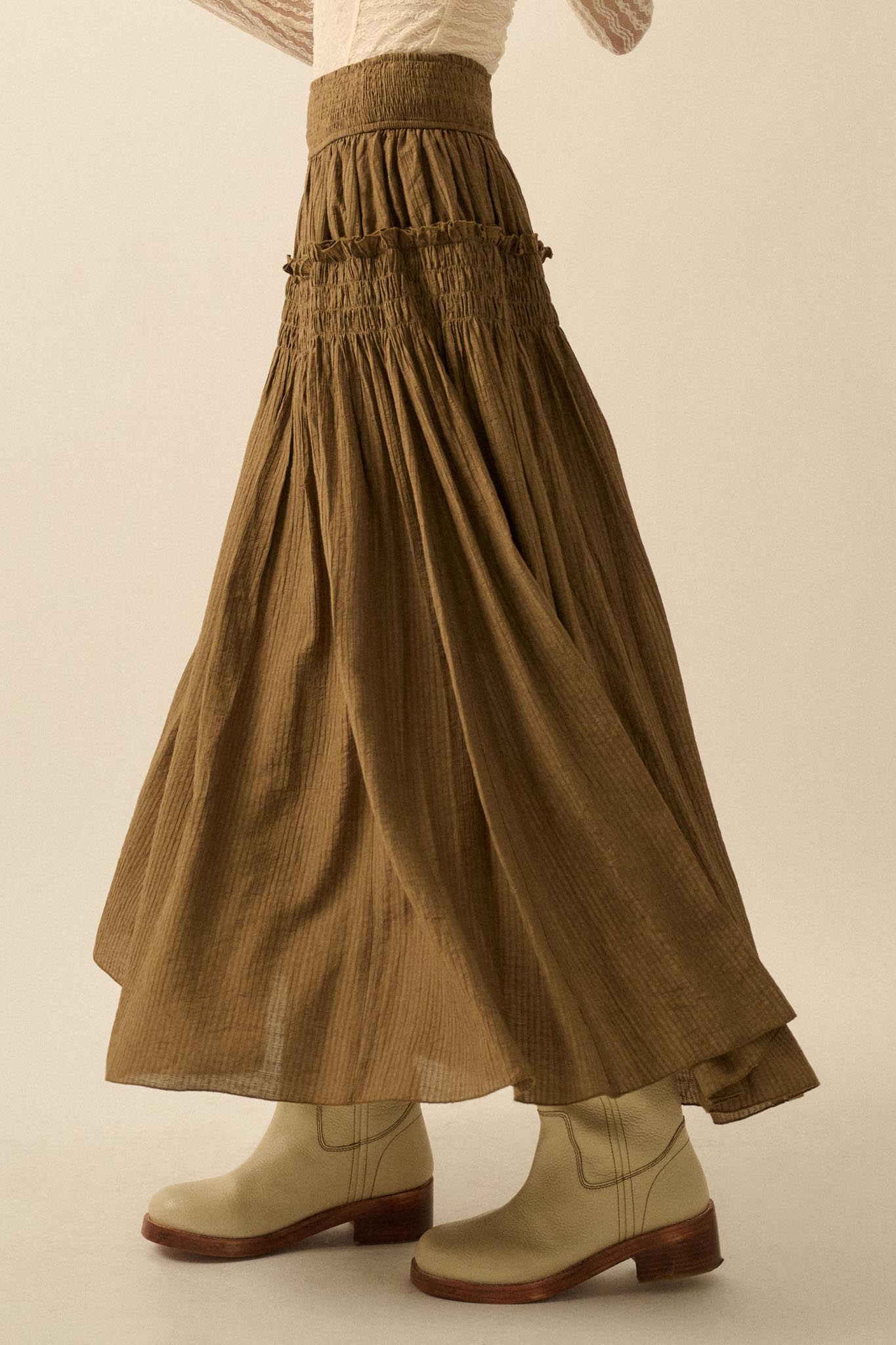 Love You More Smocked Tonal-Stripe Maxi skirt