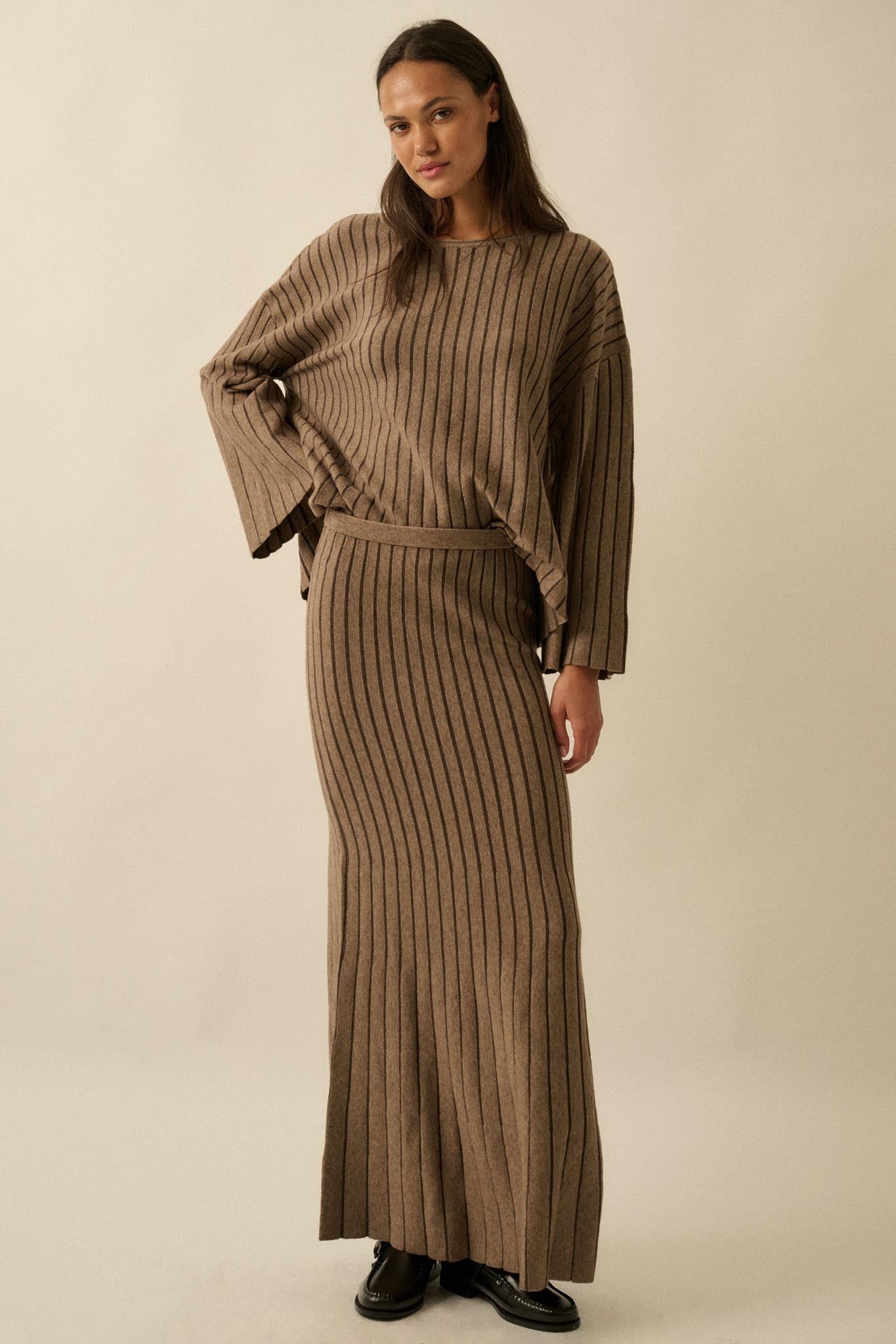 Next in Line Striped Mermaid Maxi Sweater Skirt