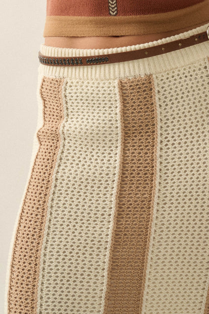 Someday Soon Striped Crochet-Knit Fringe Midi Skirt
