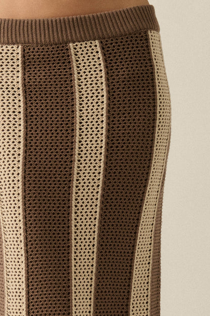 Someday Soon Striped Crochet-Knit Fringe Midi Skirt