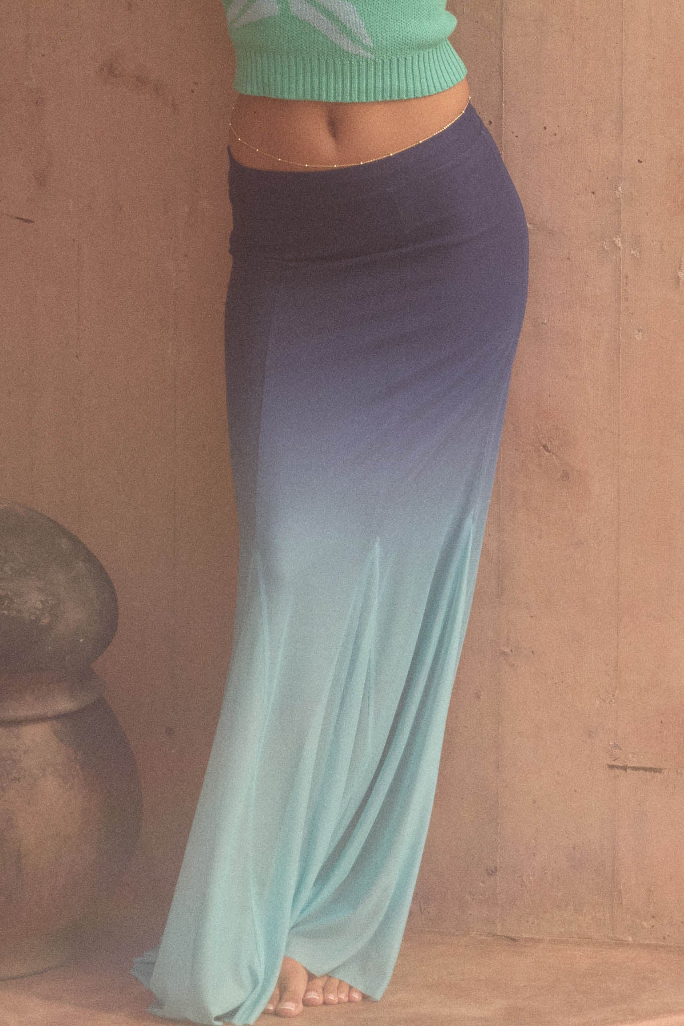 Evening Tide Ombre Mesh Mermaid Maxi Skirt
