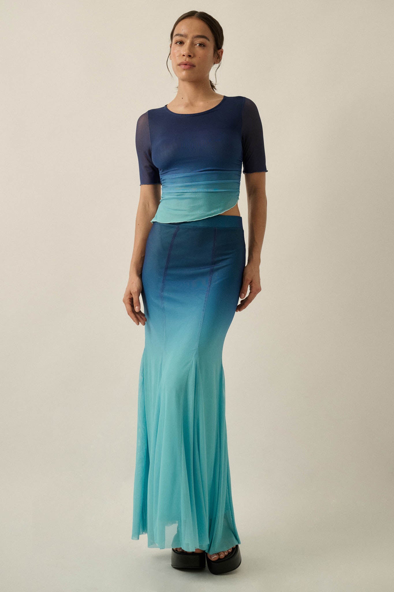 Evening Tide Ombre Mesh Mermaid Maxi Skirt