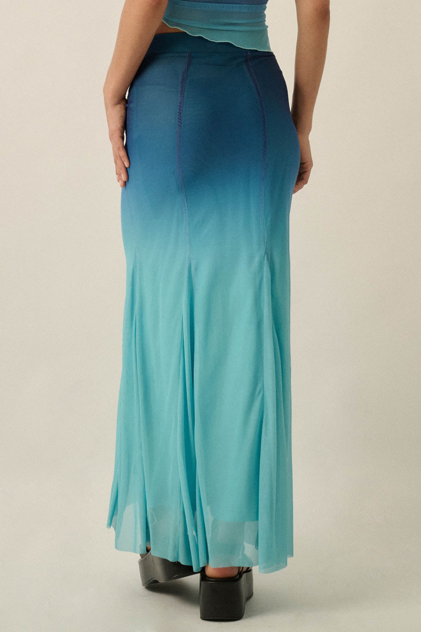 Evening Tide Ombre Mesh Mermaid Maxi Skirt