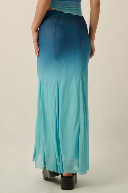 Evening Tide Ombre Mesh Mermaid Maxi Skirt