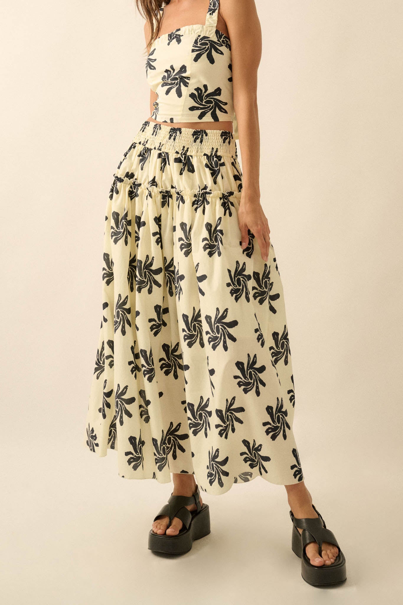 Garden Twirl Floral-Print Gathered Maxi Skirt