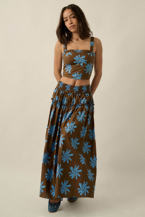 Garden Twirl Floral-Print Gathered Maxi Skirt