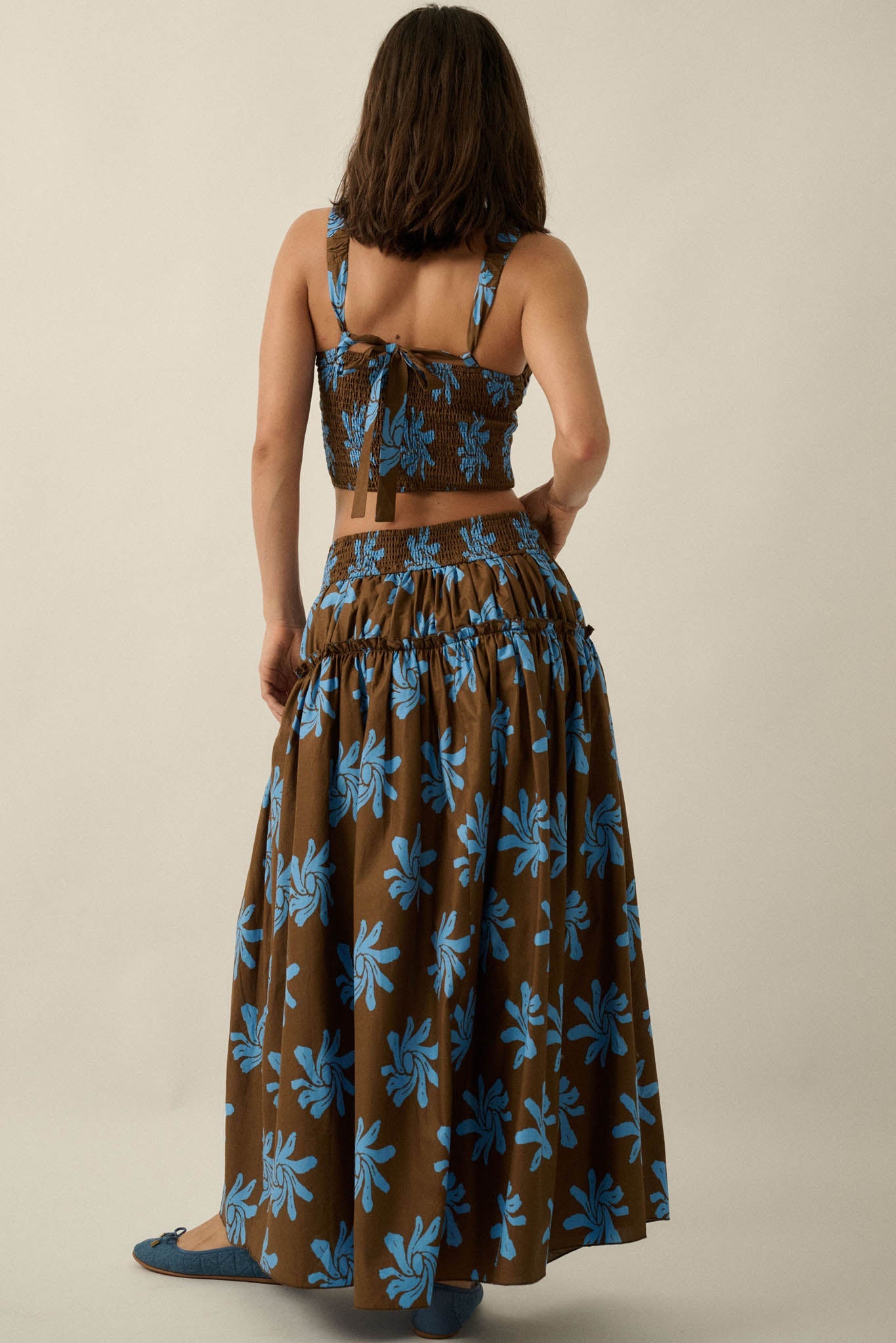 Garden Twirl Floral-Print Gathered Maxi Skirt