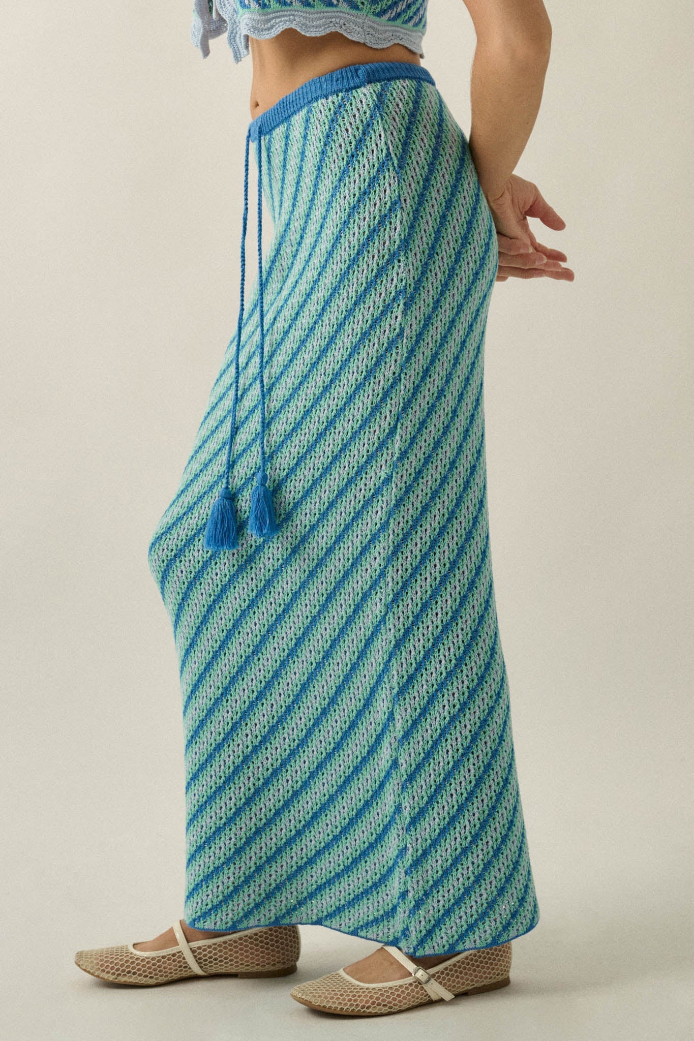 Endless Summer Striped Crochet-Knit Maxi Skirt
