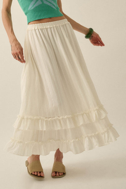 Pretty Precious Tonal-Stripe Ruffle Maxi Skirt