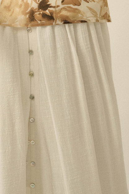 Breezy Day Cotton Gauze Button Ruffle Maxi Skirt