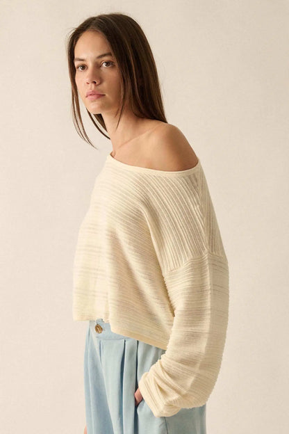 Blurred Lines Horizontal Rib-Knit Cropped Sweater