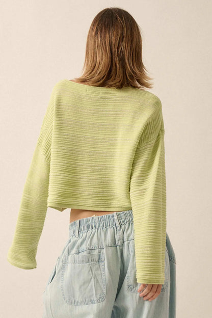 Blurred Lines Horizontal Rib-Knit Cropped Sweater