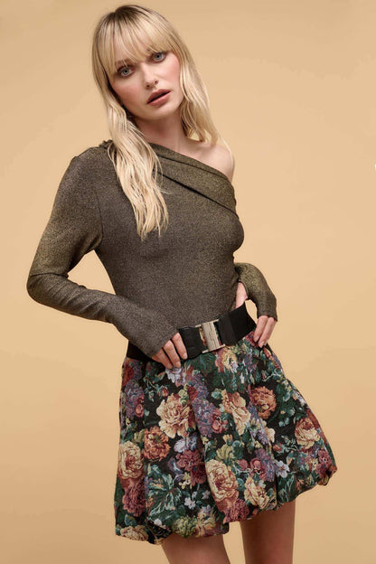 Life on Mars Metallic Knit One-Shoulder Top
