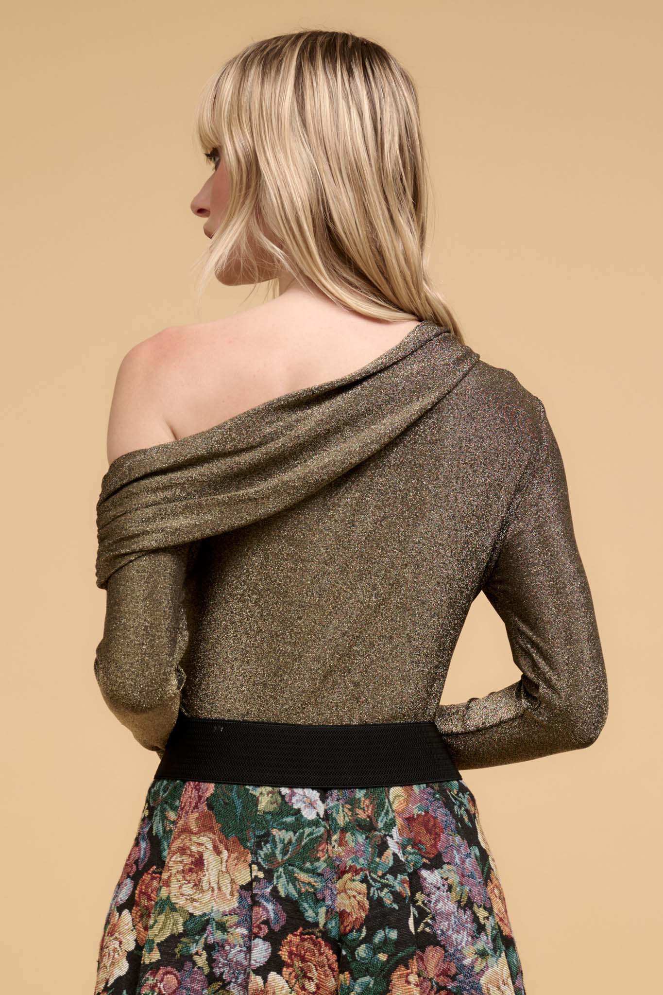 Life on Mars Metallic Knit One-Shoulder Top