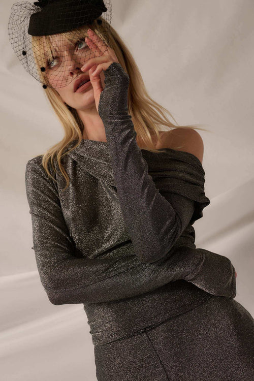 Life on Mars Metallic Knit One-Shoulder Top