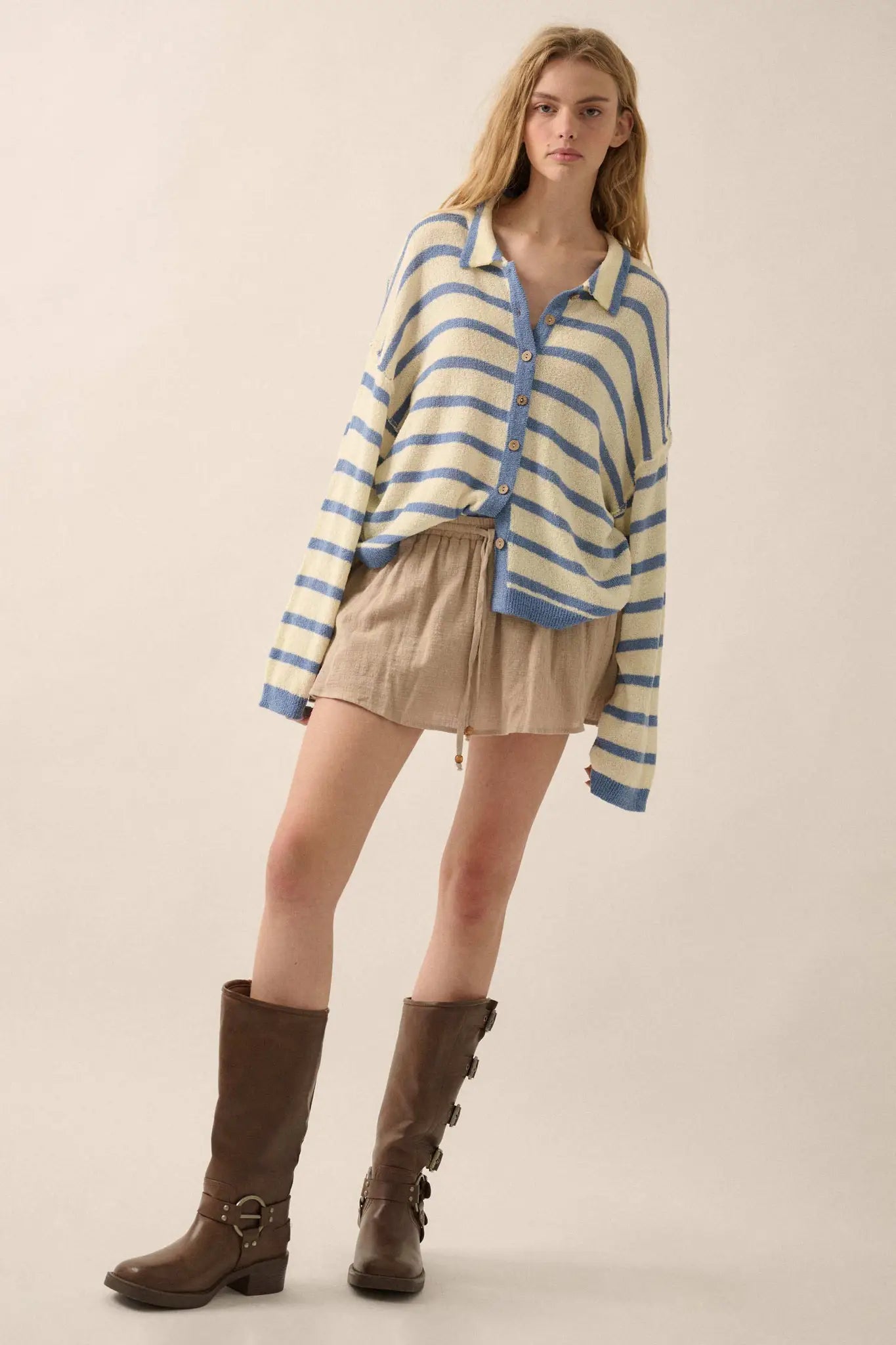 Between the Lines Striped Knit Collared Cardigan