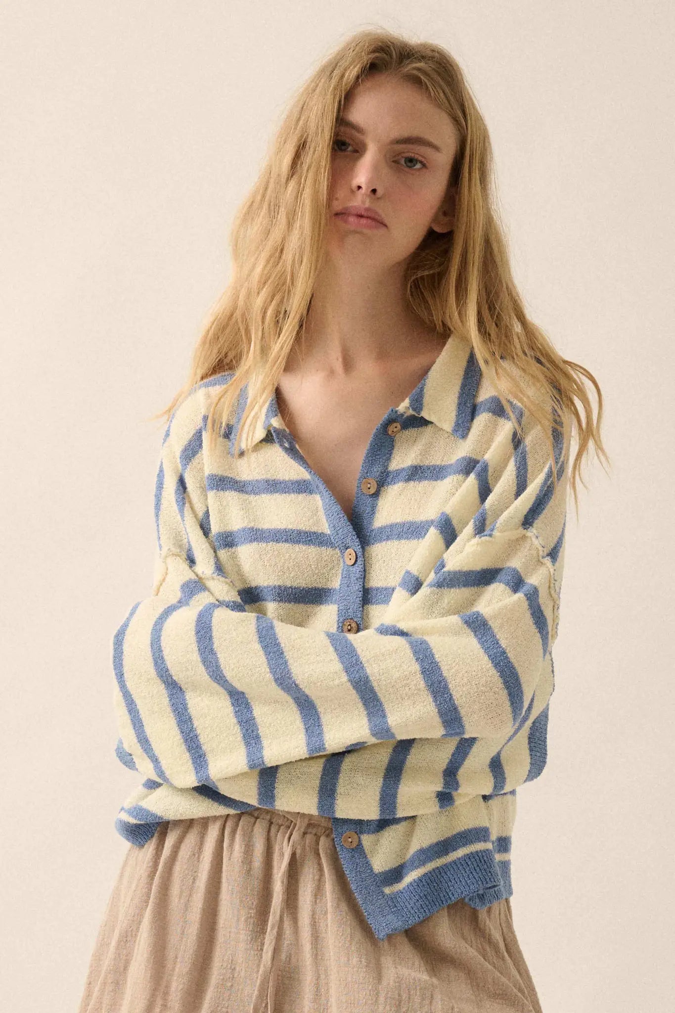 Between the Lines Striped Knit Collared Cardigan