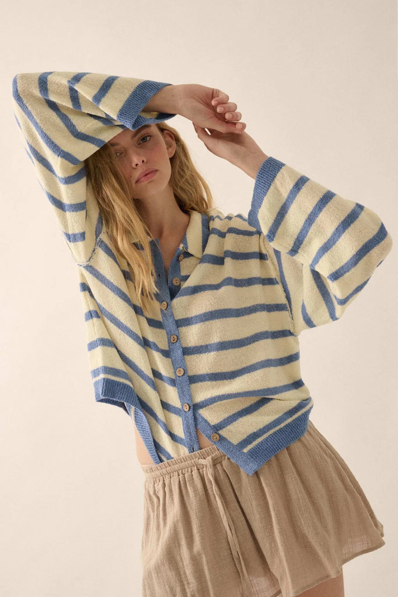 Between the Lines Striped Knit Collared Cardigan