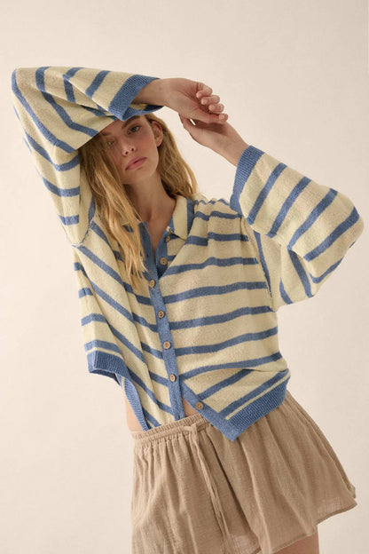 Between the Lines Striped Knit Collared Cardigan