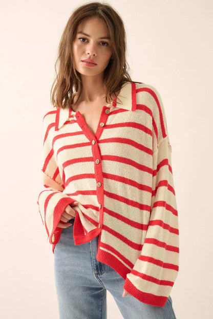 Between the Lines Striped Knit Collared Cardigan
