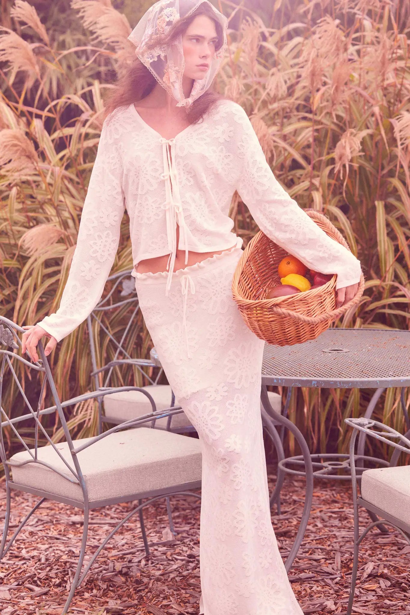 Flower Song Floral Jacquard Knit Tie-Front Cardigan