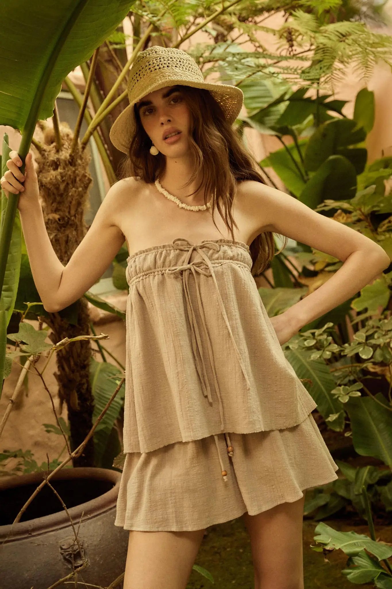 Fresh Breeze Textured Cotton Strapless Tunic Top