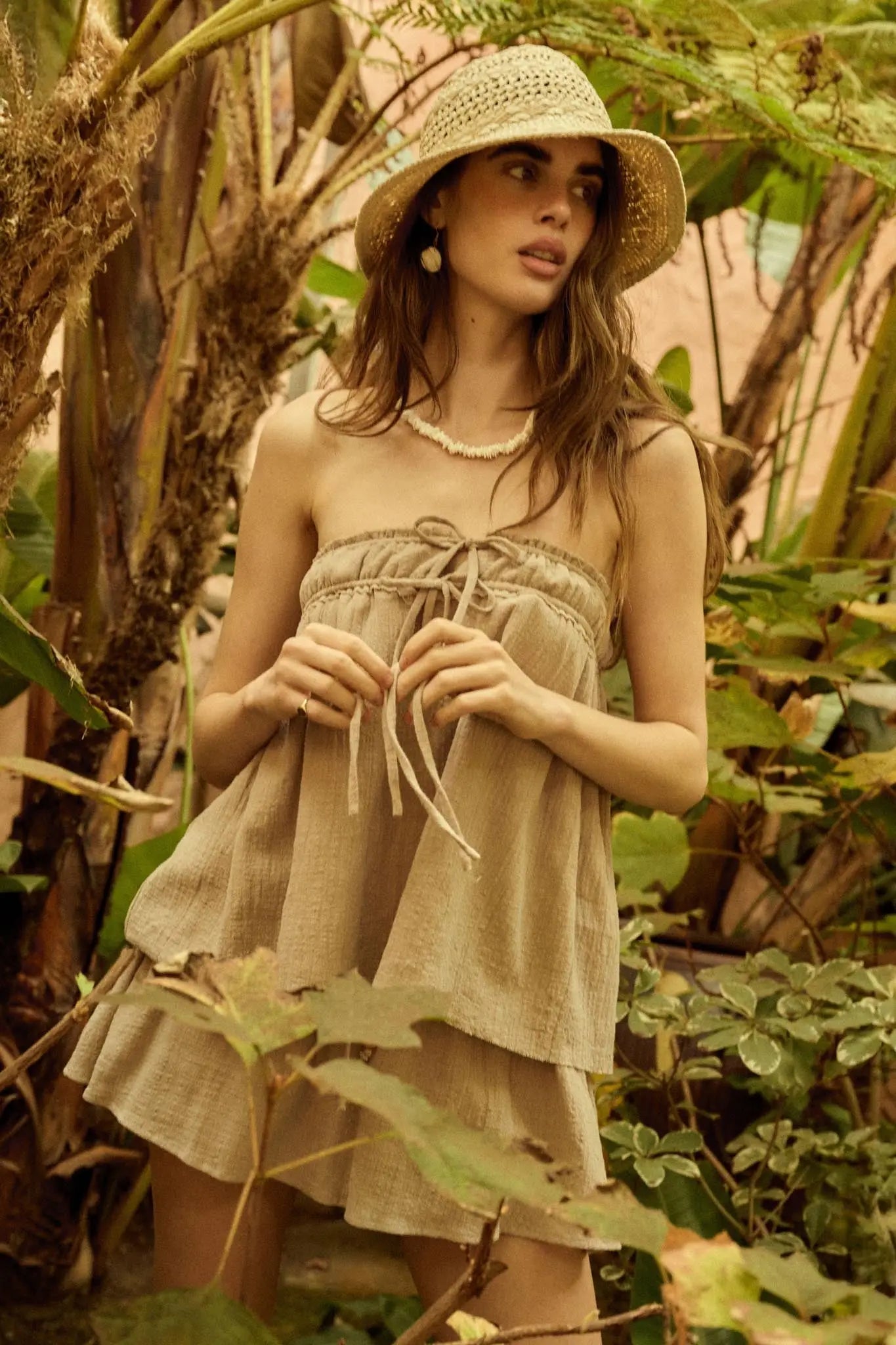 Fresh Breeze Textured Cotton Strapless Tunic Top