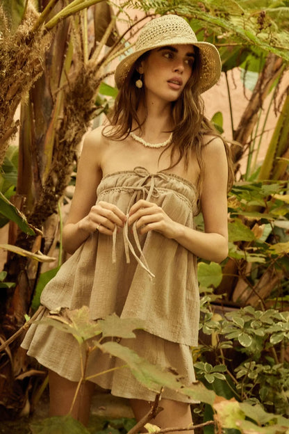 Fresh Breeze Textured Cotton Strapless Tunic Top