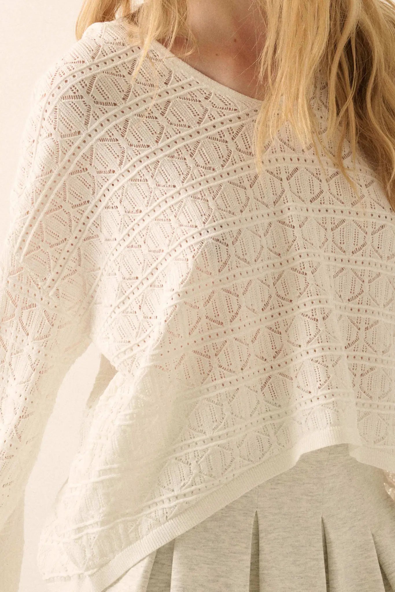 Hang Loose Pointelle Crochet-Knit Hoodie Sweater